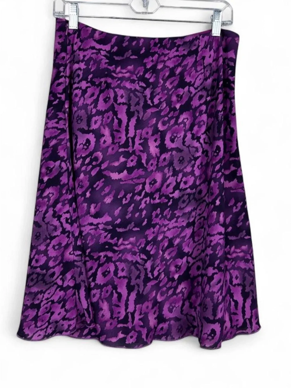 Purple leopard print polyester midi skirt